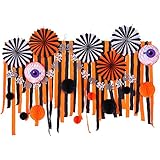 Halloween Decorations Kit Paper Fans Crepe Paper Streamers Black Orange Paper Honeycomb Balls Skeleton Banner for Home Halloween Party Backdrop Decoration SUNBEAUTY 28Pieces