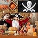 Hestya Jolly Roger Flag Pirate Skull Flag for Pirate Party Halloween Decoration Birthday Gift Pirate Day Christmas Gift, 3 by 5 Feet (Skull and Red Scarf, 2 Pieces)