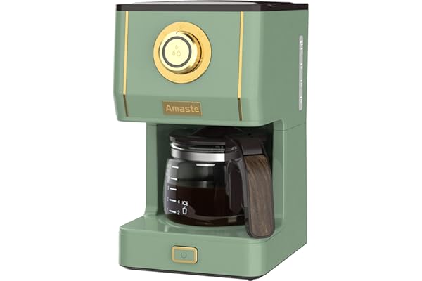 Amaste Drip Coffee Machine with 25 Oz Glass Pot, Retro Style Maker with Reusable Coffee Filter & Three Brewing Modes, 30minut
