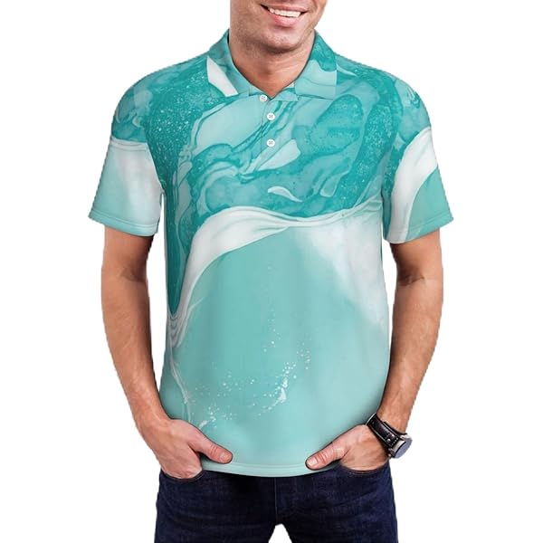 Mosytuky Teal Turquoise 1 Print Golf Shirts for Men Dry Fit