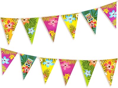 FEPITO Hawaiian Bunting Banners 2 Pack 6 Meters Luau Tropical Party Decor