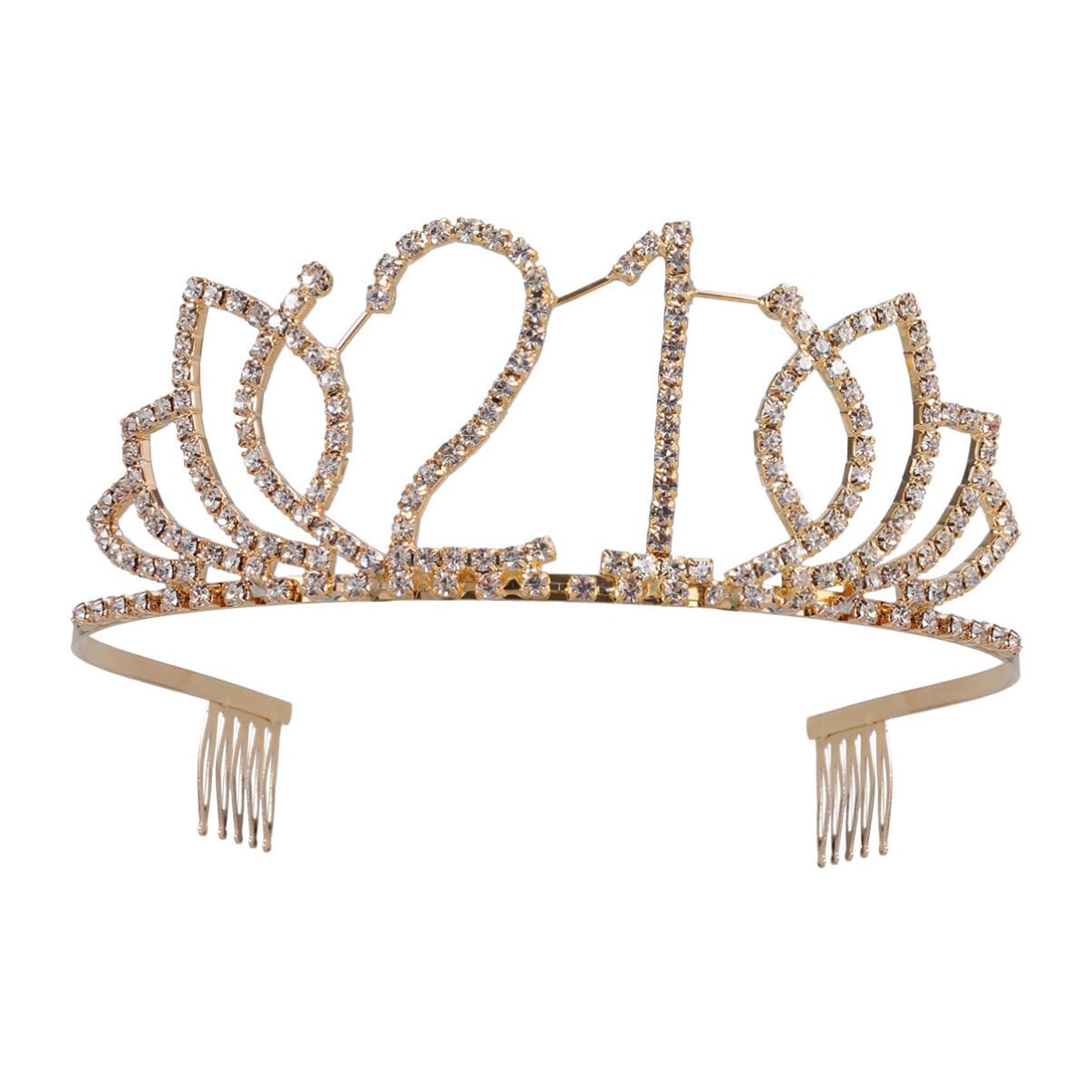 Frcolor Birthday Tiara, Rhinestone 21th Birthday Crowns Happy 21th Birthday (Gold)