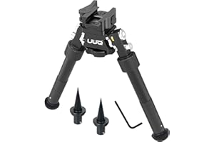 UUQ QV8 6’- 9’Tactical Rifle Adjustable Bipod, CNC Quick Detach Lever for Picatinny Rail Mount(360 Degree Swivel), w/Spike Fe