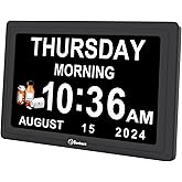 Soobest Dementia Clocks for Seniors, 7&rdquo; Digital Date Clock Large Display | 20 Alarm Reminders 3 Ringtones for Memory Loss Alzheimers Elderly, Dimmable Calendar Clock Day Time, Auto DST, Plug In