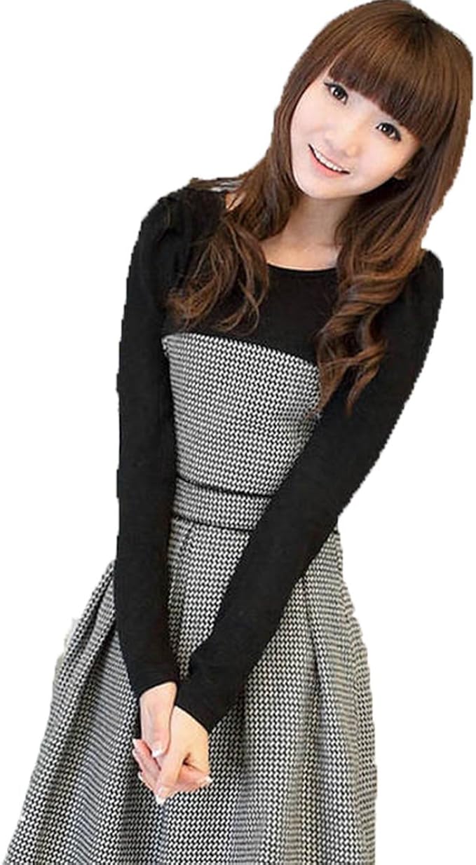 Jingchuan秋 冬 ドルマンスリーブ ワンピース 千鳥格子 長袖 Aライン ドルマン ワンピ レディース ワンピース チュニック 通販 Amazon