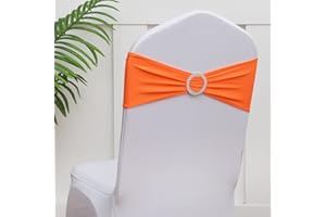 Gankar 50 pcs Spandex Orange Chair Sashes for Wedding Reception, Stretch Chair Bands Bows for Party Banquet Theme Event Decorations (50 Pieces, Orange)