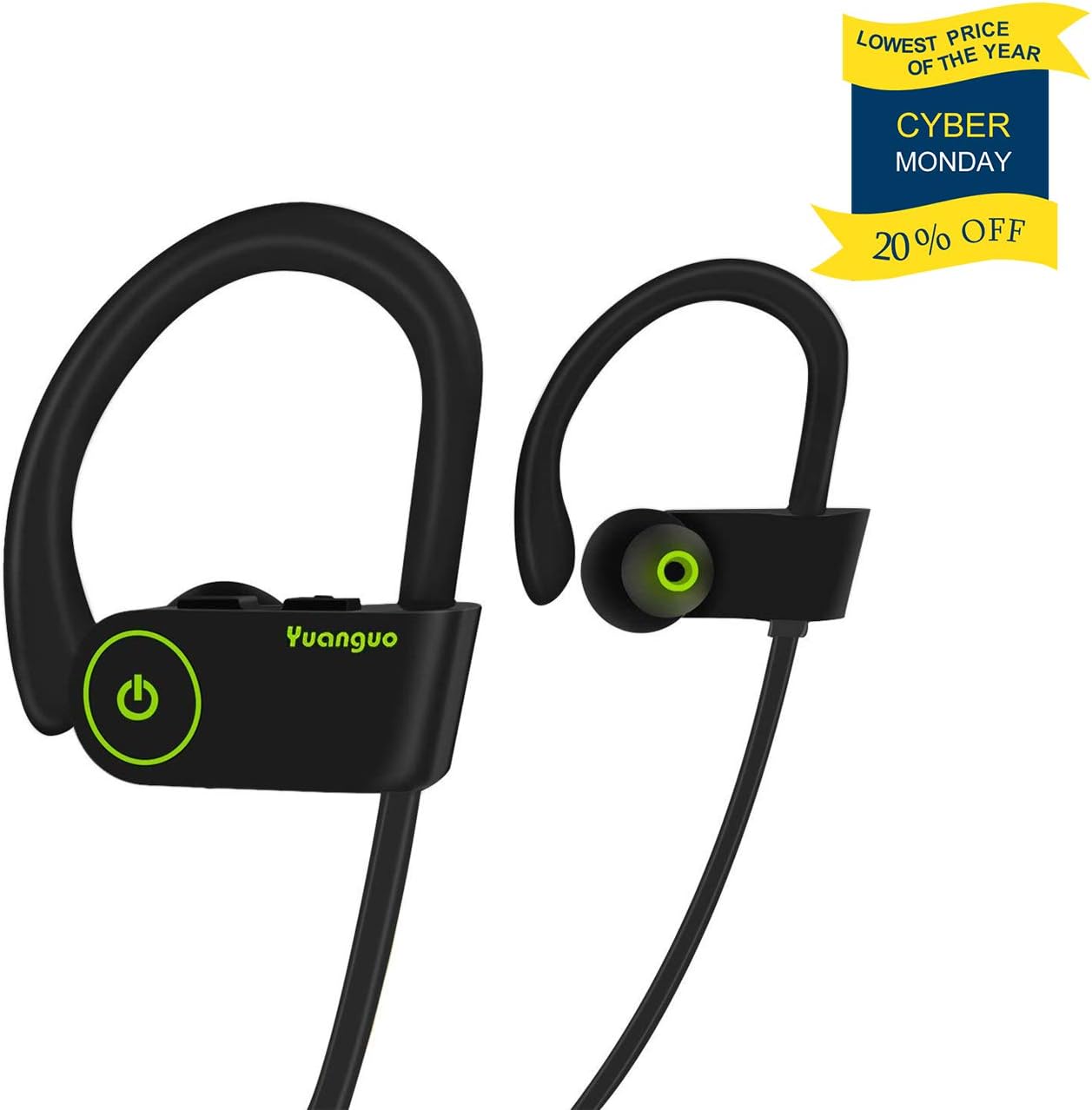[Designed for Sport] MRS LONG Y2 Bluetooth Headphones, Best Wireless Headphones with Microphone, HD Stereo Waterproof Secure Fit Noise Cancelling Wireless Bluetooth Earbuds for Men Women(Black)