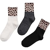 Nanwansu Novelty Leopard Print Crew Socks Animal Pattern Dress Socks For Women 3 pack