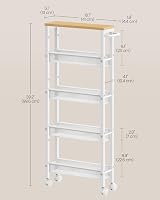 VASAGLE 5-Tier Trolley Kitchen Cart 13 cm Deep Oak Beige White LRC034W09 view 7
