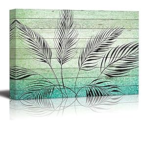 Illustration of Vector Leaves Over Green Gradient Wood Panels - Canvas Art Home Art - 12x18 inches