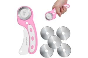 45mm Rotary Cutter for Fabric with 5pcs Extra Blades, Ergonomic Handle Rolling Cutter with Safety Lock for Fabric for Leather