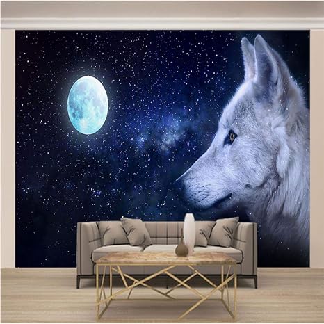 Amazon Co Jp 3d壁紙ポスター 月明かりの下でオオカミ カスタム大規模な壁紙の壁紙3dテレビの背景リビングルームの写真の壁紙3dルームの 壁紙 280x0cm 110x78inch ホーム キッチン