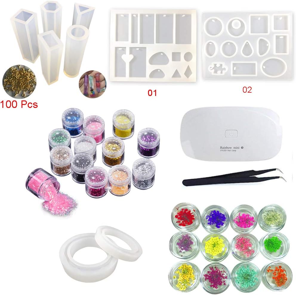 INNICON Silicone Mold Bracelets Jewelry Making Pack Glitter Sequins Dried Flower Flakes Glitter Lamp Tweezers For DIY Necklaces Charms Handmade Jewelry Craft Perfect Gift Art Accessories