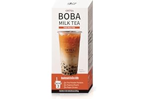 OKTEA Thai Essence Bubble Pearl Milk Tea Kit - Dairy-Free Creamer Edition - Assam Tea Blend, Real Sugar, Preservative-Free Tapioca Balls, Includes Paper Straws - 3 Servings