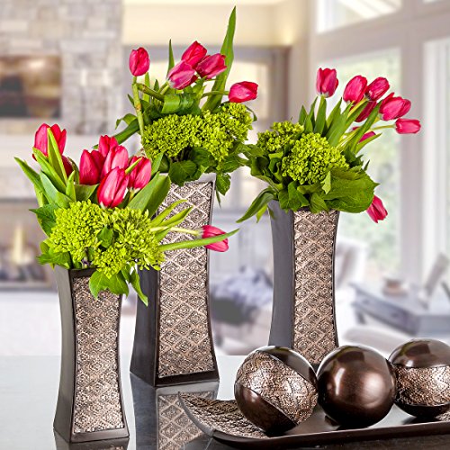 Decorative Brown Vases for Decor Centerpieces Set of 3 Flower Vases Ideal Home Decor, Dining