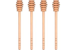 LVVXIXI 4PCS Honey Mixing Stirrer, Wooden Honey Dipper, Smooth Honey Comb Stick, Honey Spoon Collecting Dispensing Drizzling Jam (Straight Handle)