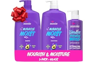 Aussie Miracle Moist Shampoo and Conditioner with 3 Minute Miracle Deep Conditioner, Avocado & Jojoba Oil, Paraben-Free, Moisturizes & Detangles, All Hair Types, Citrus Floral Scent, 3 Pack 68.4 Fl Oz