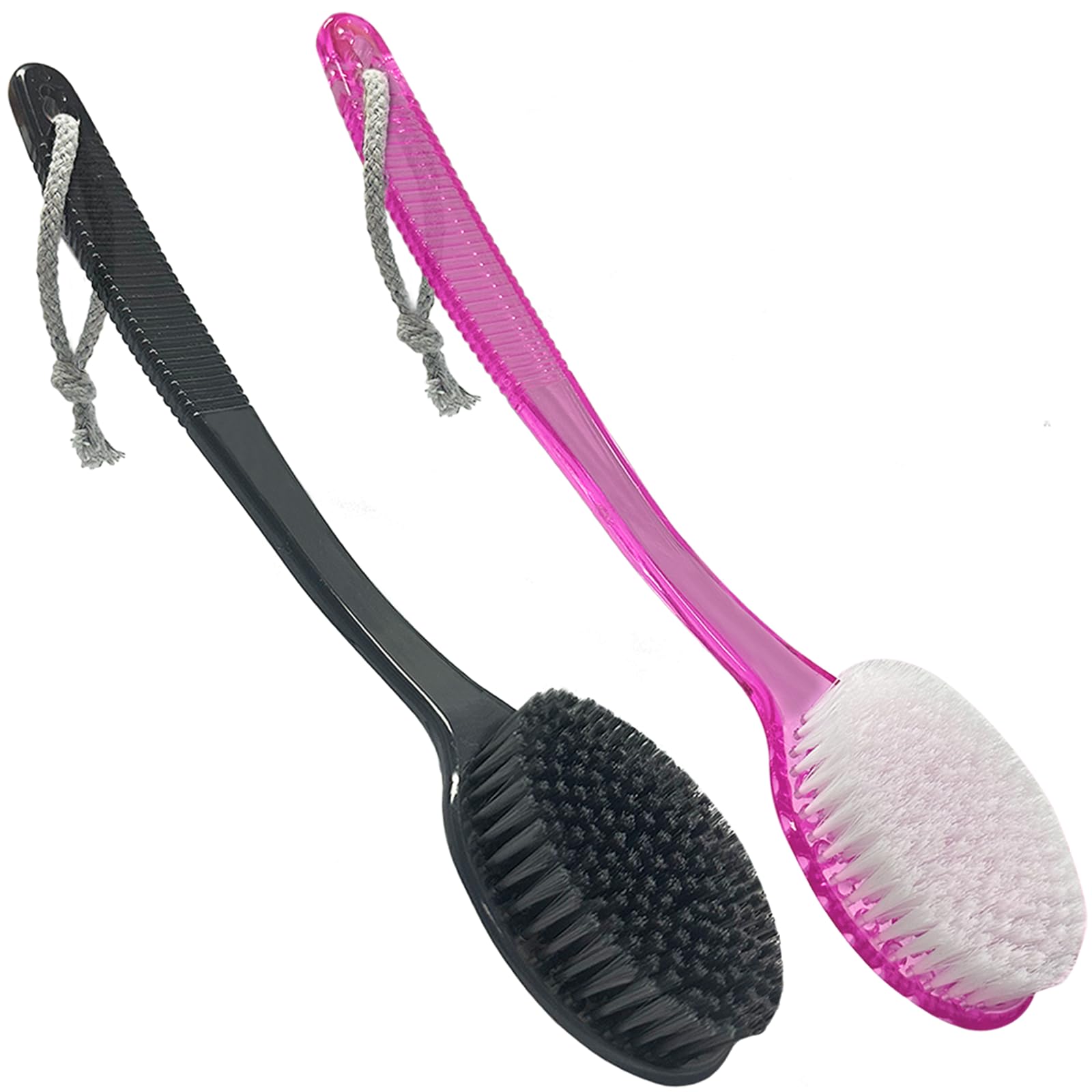 Photo 1 of SUPERWASH PLUS Back Bath Brush - Curved Long Handle Shower Brush with Medium Stiff Bristles for Cleaning and Exfoliating Body, Back Scrubber for Men & Women (Black + Pink 2 Pack)