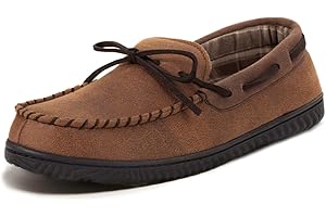 ULTRAIDEAS Men's Luke Microsuede Moccasin Slippers with Tie Indoor Outdoor