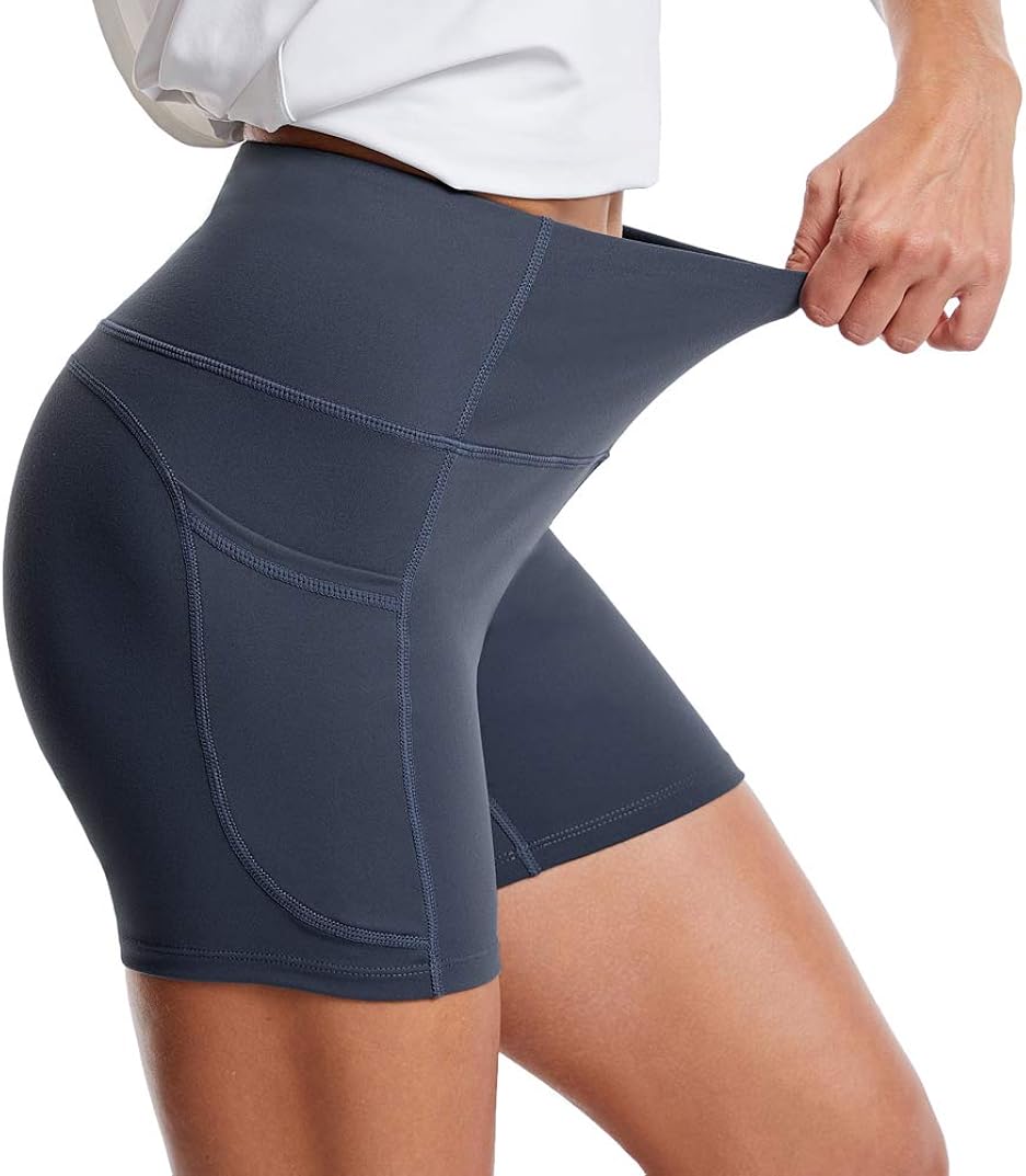 THE GYM PEOPLE High Waist Yoga Shorts for Women Tummy Control Fitness Athletic Workout Running Shorts with Deep Pockets: Clothing