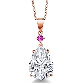 Gem Stone King 18K Rose Gold Plated Silver Pink Sapphire Pendant with Chain Set with Moissanite (9.30 Cttw)