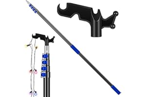 Leriton 7-30 ft Long Christmas Light Hanger Pole with Utility Hook, Telescopic Extension Pole Multi-Purpose for Christmas String Lights Installation Painting Cleaning Without Ladder (Blue)