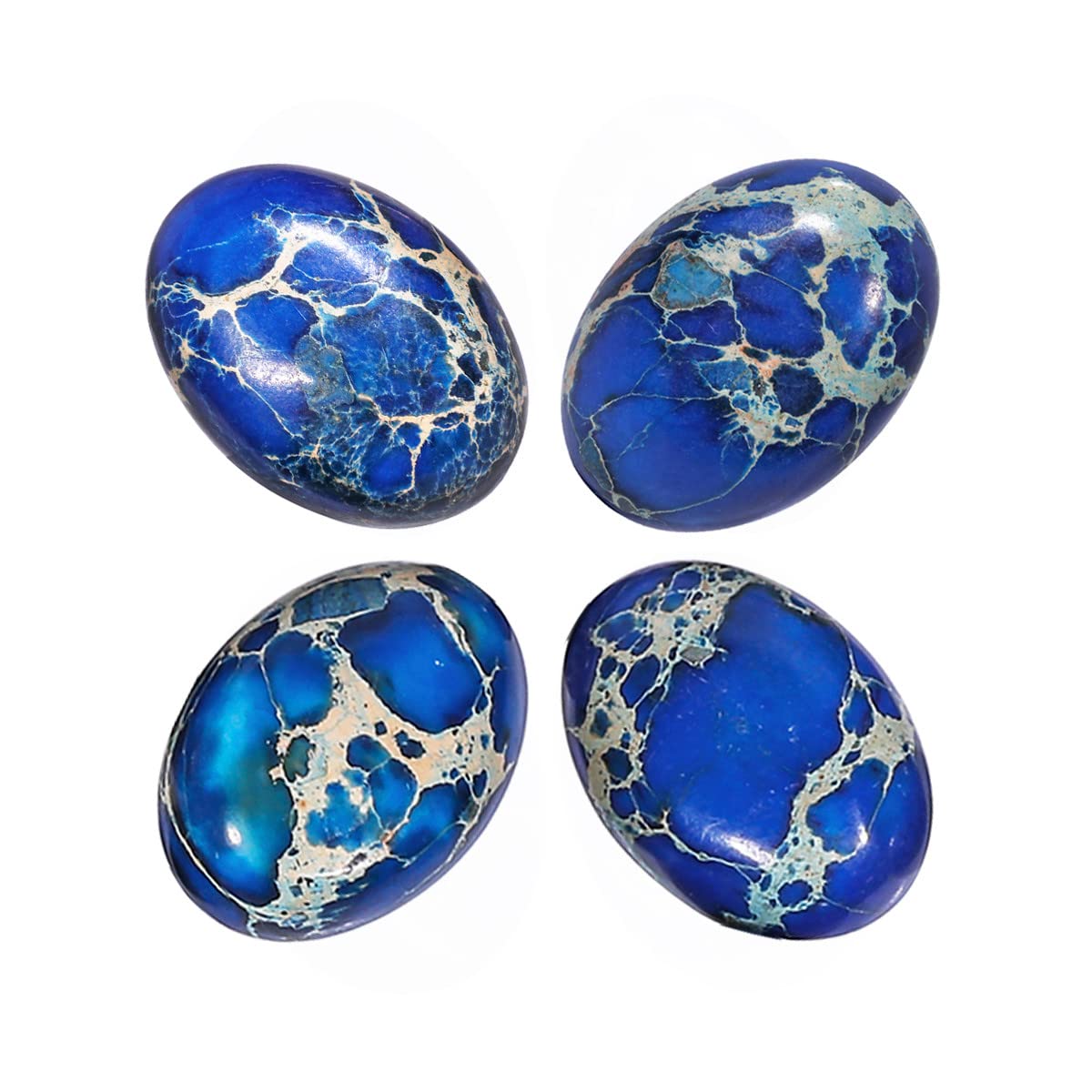 Nupuyai 4pcs Dark Blue Oval Stone Flatback Cabochons for Jewelry Making DIY Charms, Sea Sediment Jasper, 18x25mm