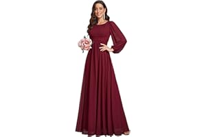 Ever-Pretty Women's Crewneck Long Lantern Sleeves Floor Length A-Line Pleated Chiffon Formal Dress 0106B