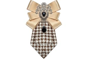 DTJA Men's Teardrop Rhinestone Bow Pre-Tied Brooch for Unisex Elegant Crystal Satin Fabric Houndstooth Ribbon Neck Tie Brooches Lapel Pins Wedding Prom Party Costume Bow Tie