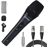 LyricLoom Professional XLR Microphone Wired Set, Metal Vocal Dynamic Microphone with 16.4 XLR Male to Female Cable, Mic with 