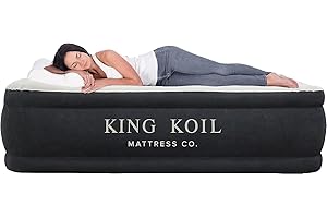 King Koil Matelas gonflable de luxe avec pompe à haute vitesse intégrée pour le camping, la maison et les invités – Matelas g
