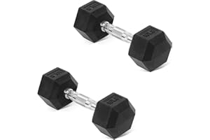 Fitvids Rubber Encased Hex Dumbbell, Hand Weights with Anti-Slip Cast Iron Grip for Exercise & Fitness, Weights Dumbbells Set of 2 for Strength Training, 5-50 LBS Pair