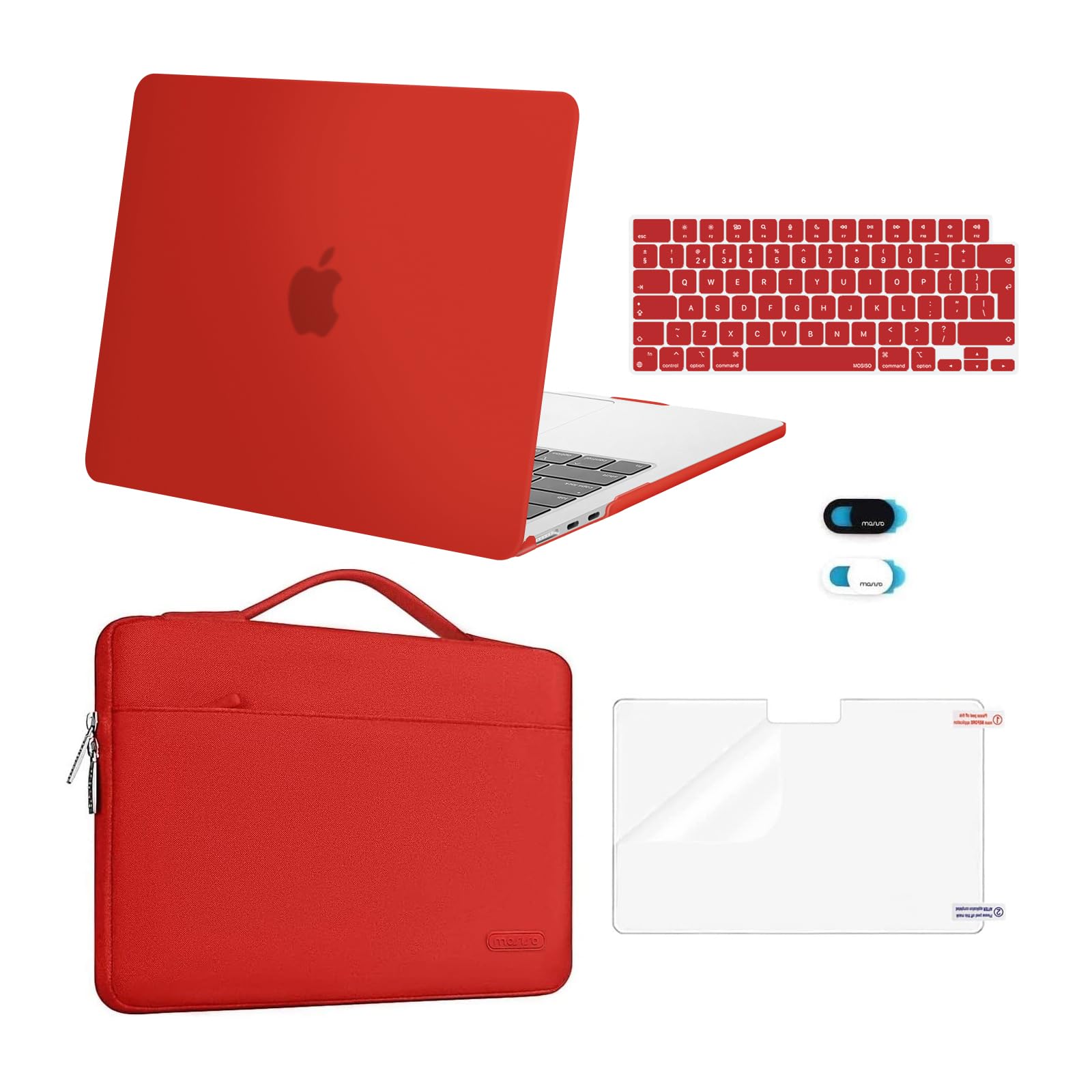MOSISO Compatible with MacBook Air 13 inch Case M5 M4 M3 M2 2026-2022 A3449 A3240 A3113 A2681, Hard Shell&Sleeve Bag&Keyboard Skin&Webcam Cover&ScreenFilm for MacBook Air 13.6 Case, Red
