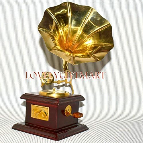 9" GRAMOPHONE PHONOGRAPH ~ MINI ~ TOY~ SOLID BRASS AND WOOD