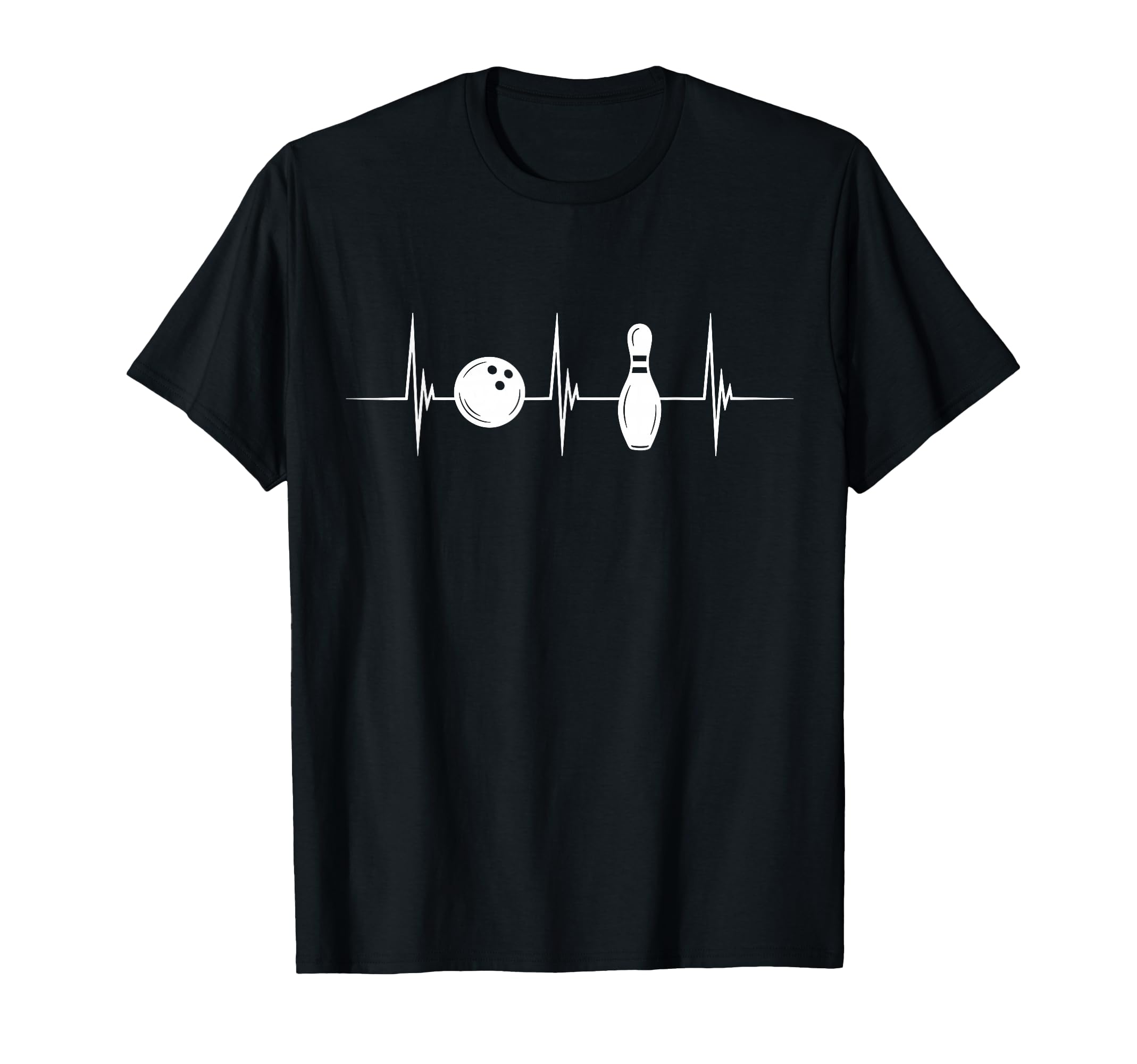 View 1 of ** BLUE NAVY**Funny Bowling Heartbeat EKG Pulse Bowler Team Bowling Lover T-Shirt S