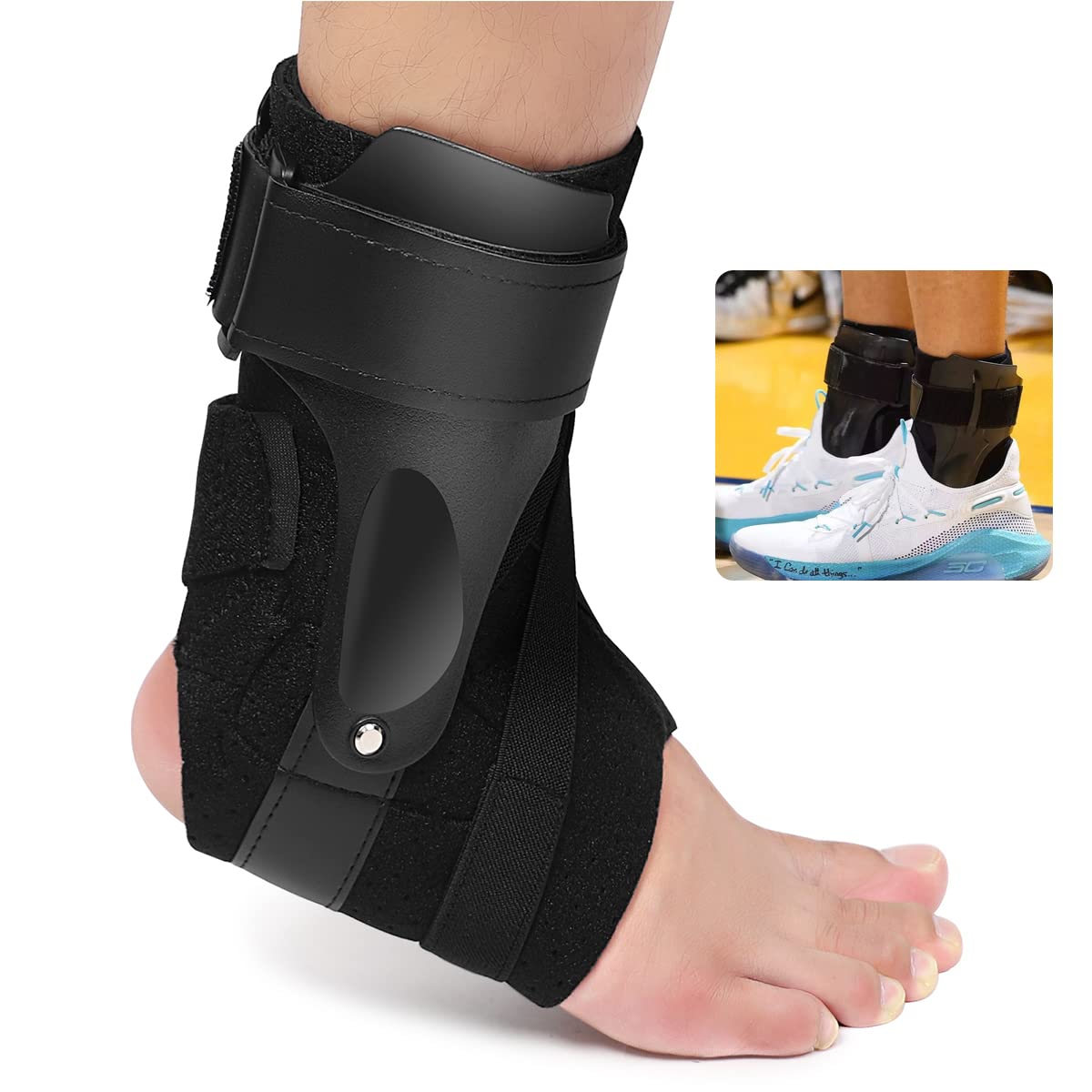 AIOUTGOGO Ankle Support Brace with Side Stabilizers for Men & Women for Sports Injury Recovery Ankle Sprain Compression, Arthritis, Achilles,Tendon, Foot Pain Relief, for Soccer Volleyball 1 Piece(M)