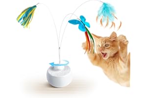 Migipaws Interactive Cat Toys, Butterfly & Feather Kitten Toy,Automatic Spinning Ball for Indoor Bored Cats,Self Play Intelligent Touch Senser, 3 Replacements