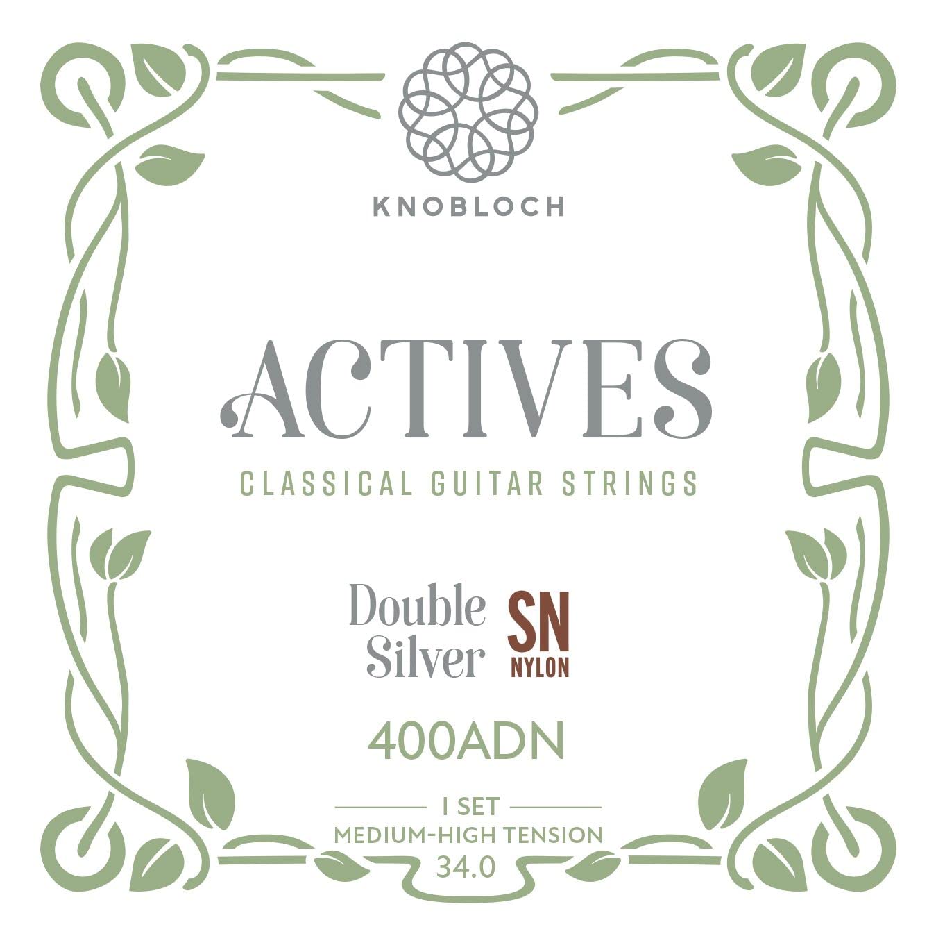 KNOBLOCH STRINGS - Spanish Guitar Strings | 400DNA - ACTIVES Double Silver Nylon | Medium-High Tension 34.0 | Bright Bass | Balanced Trebles | Strings Set for Flamenco and Classical