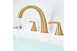 HANALLX Brass Bathtub Faucet Roman Tub Faucet Gooseneck Tub Filler, Brushed Gold Garden Tub Faucet Deck Mount 3 Hole High Flow Bathtub Faucet Set, with Valve & Hose, 12-20in Widespread