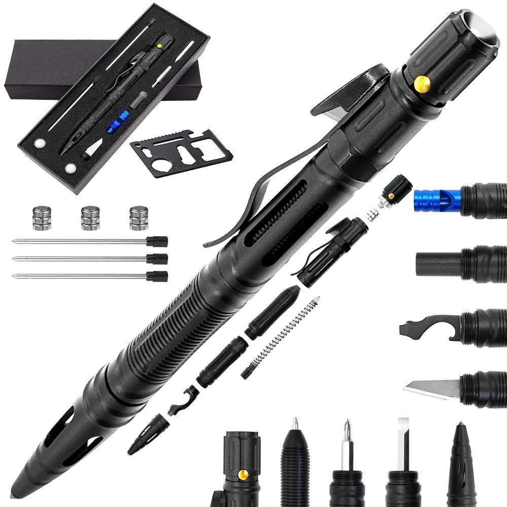 Moikin 10 in 1 Tactical Pen for Self Defense Survival Multitool, LED Flashlight, Ballpoint