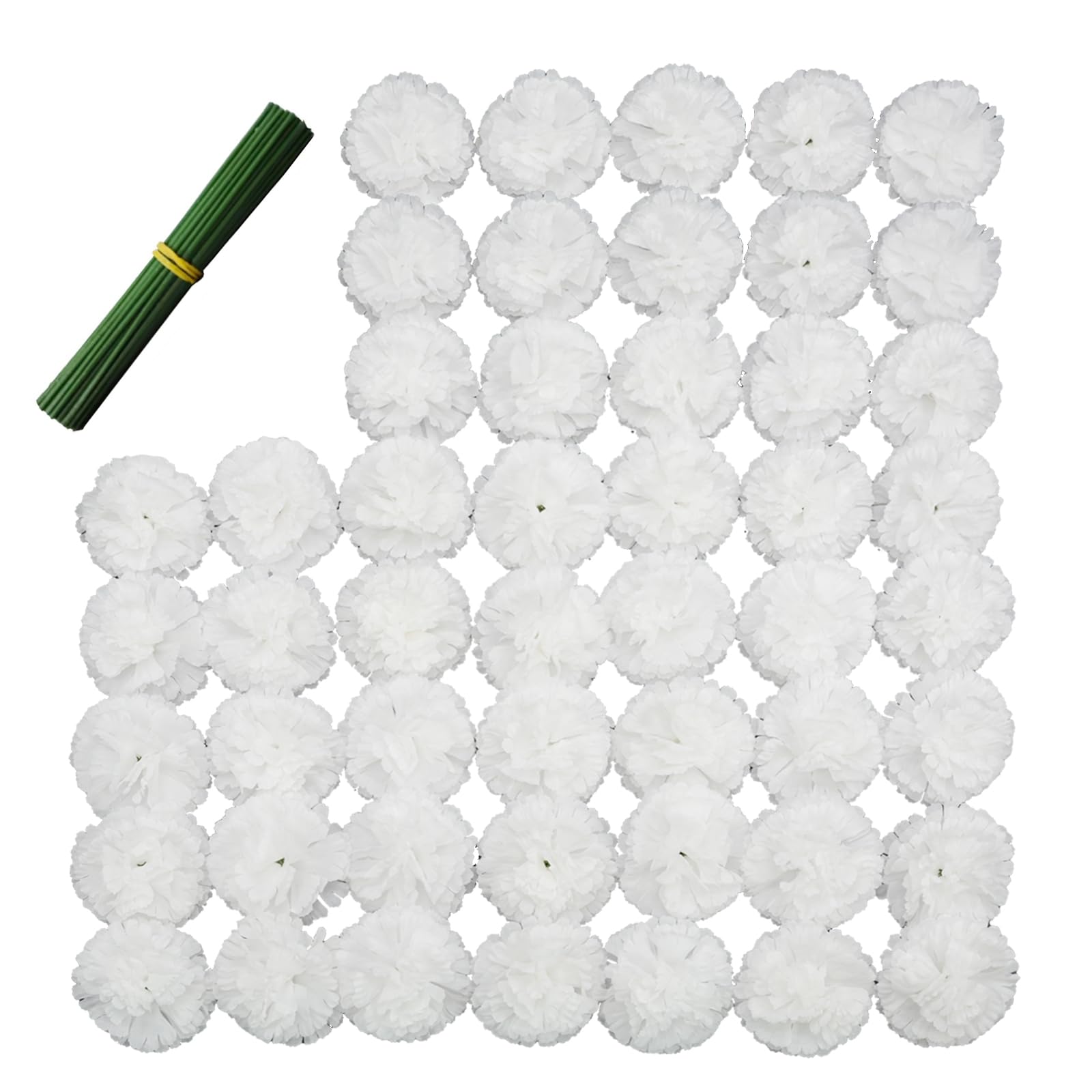 Photo 1 of Artificial Carnation Flower, 50pcs Silk Faux Flower Heads with Stem, for DIY Wreath, Wedding Decor, Handmade Flowers, Table Centerpieces, Home Decor, Baby Shower, Graduation Decor (50, White)