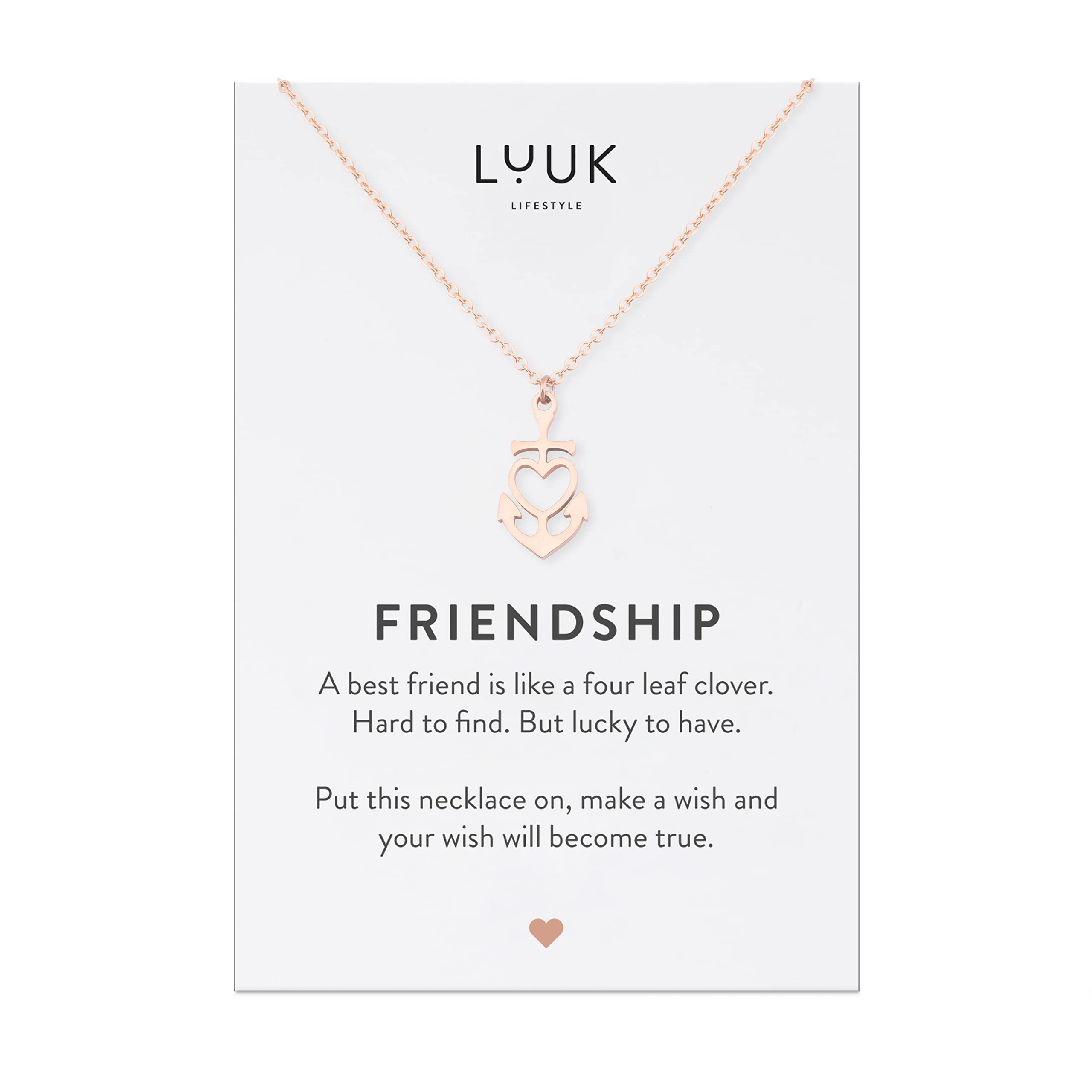 LUUK LIFESTYLE Stainless Steel Pendant Necklace for Women Waterproof 50cm Chain Modern Necklace Gift for Her Rose Gold Heart and Anchor — image 1