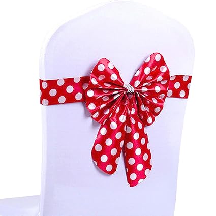 Newtrends Chair Bows Chair Covers Sashes With Crystal Polka Dot Ribbon For Wedding Banquet Decoration Pack Of 10 Red