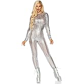 Leg Avenue Women's Womens Sexy Costume Festival Laser Cut Catsuit Bodysuit Silver (X-Small)