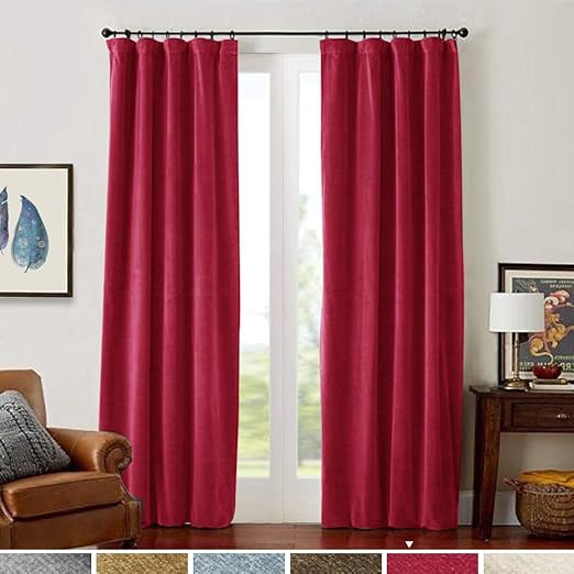 Amazon Com Red Velvet Curtains 95 Inches Long Rod Pocket Living