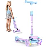 BELEEV A8 Scooter for Kids Ages 3-12, 3 Wheel Folding Scooter for Toddlers Girls Boys, LED Light-Up Wheels, 4 Adjustable Height, Lean to Steer, Extra Wide Wheels, Three Wheel Kick Scooter for Children