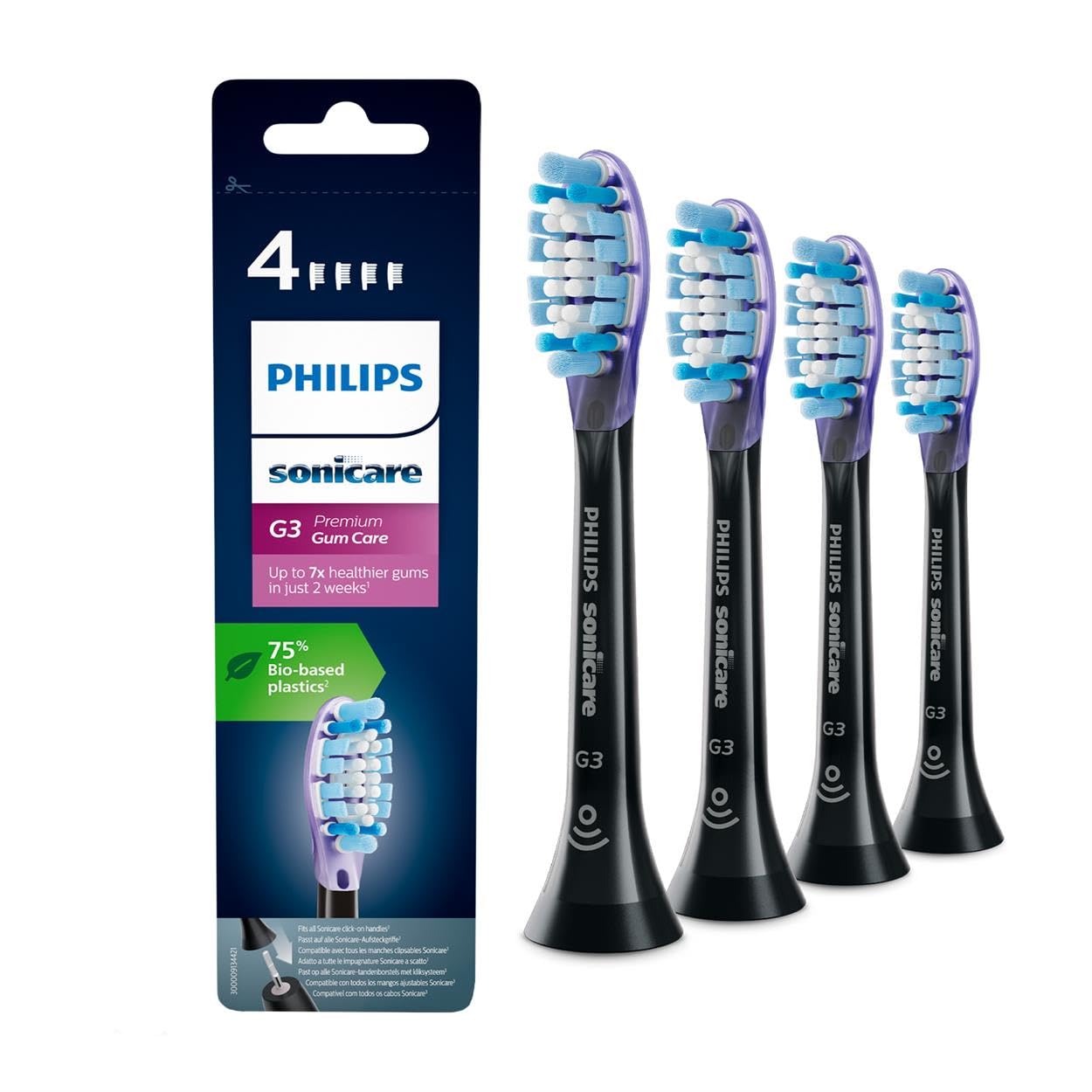 Philips Sonicare Original G3 Premium Gum Care Standard Sonic Toothbrush Heads - 4 Pack in Black (Model HX9054/33)