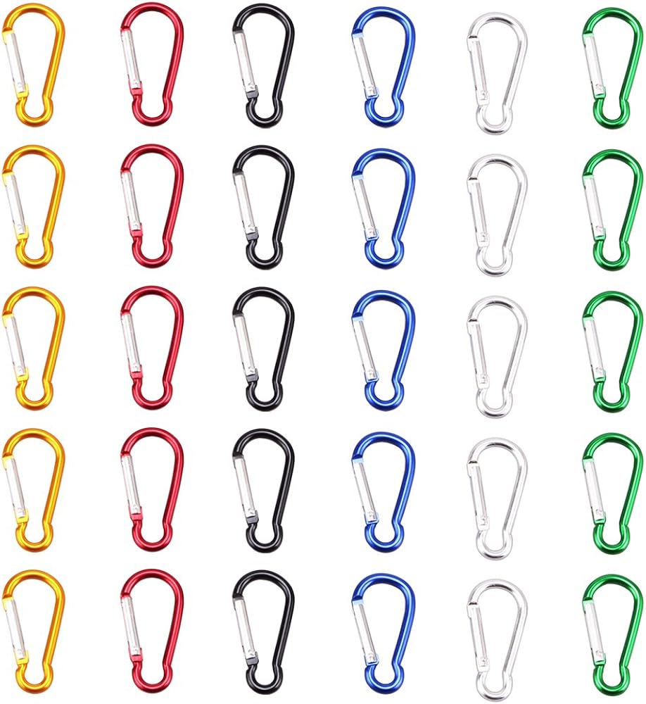 SAMLOO 30pcs Mini Aluminum Carabiner Spring Clip Hook Keychain for Camping Hiking Fishing Traveling Backpack Bottle (Colour): Clothing