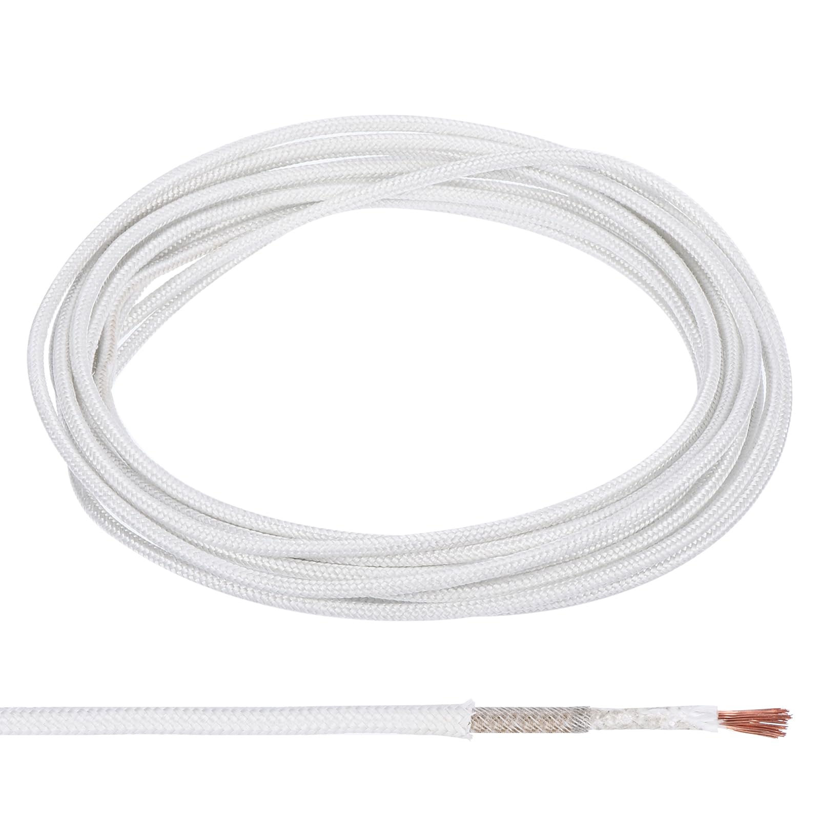 PATIKIL 14.8Ft 17 AWG High Temperature Wire, -60-350 Degrees Celsius Mica Glass Fiber Electronic Wire Insulated Heat Resistant Electronical Flexible Cable for Lamp Boiler Heater, White