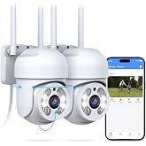 Outdoor WiFi Security Cameras 3MP PTZ Pan Tilt Wireless Camera, 2Pack | 2-Way Audio, 2.4/5GHz Dual-Band WiFi, Human Detection, Auto Tracking, Color Night Vision, No Monthly Fee